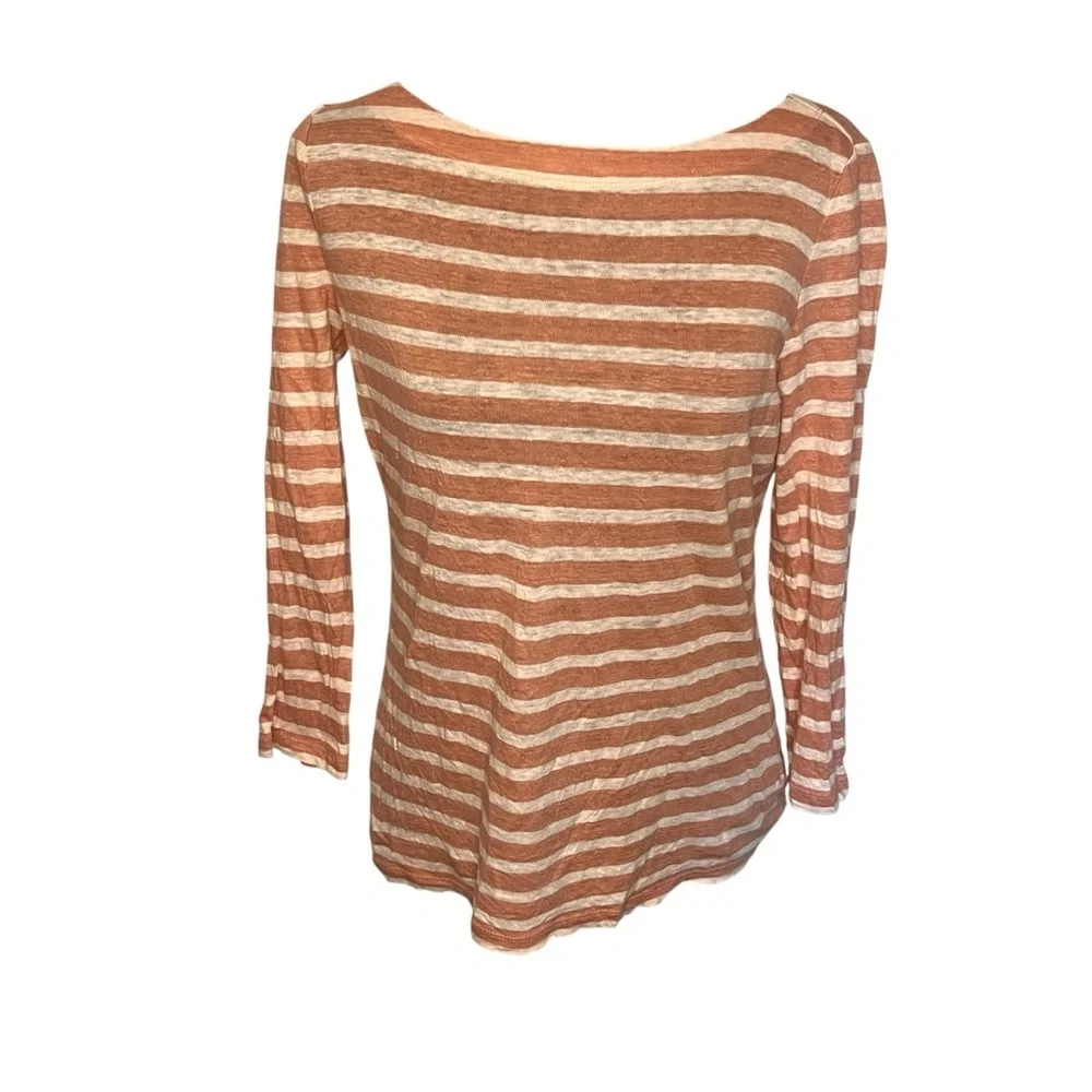 Tory Burch Striped Top Shirt Long Sleeve Sz Small 100% Linen Boat Neck Soft